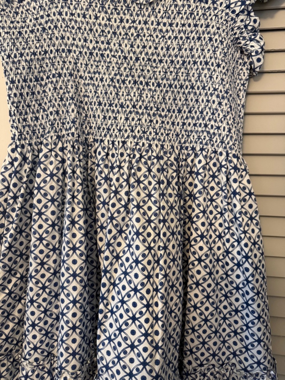 Hill House Blue and White Smocked Maxi Dress with Flutter Sleeves - Picture 2 of 4